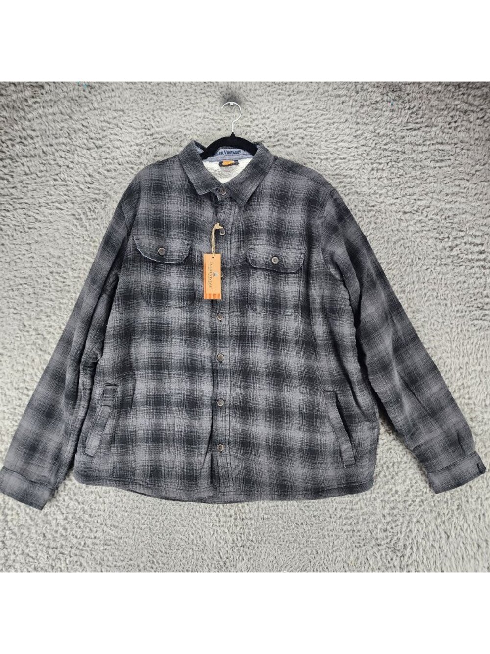 Tailor Vintage Jacket Mens XXL Gray Plaid Flannel Sherpa Lined Shacket *NWT*